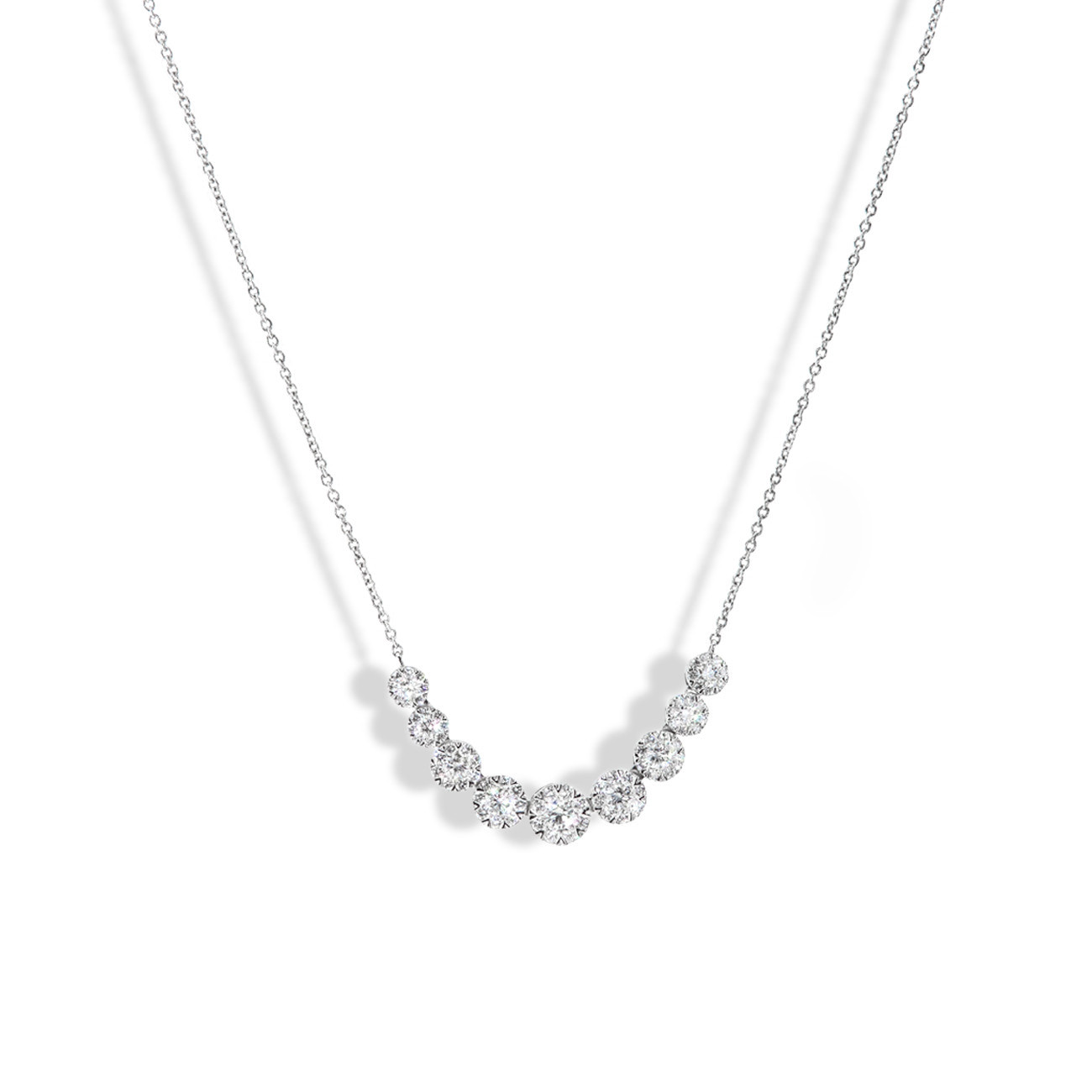 LOVEBRIGHT 1 Carat Graduated Illusion Diamond Necklace in 14k White Gold