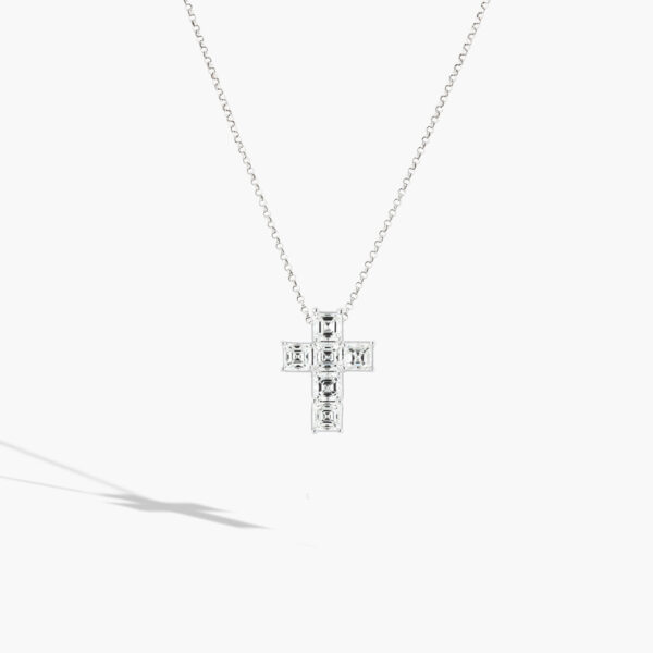 White Gold Asscher Diamond Cross Necklace - 1.83ctw